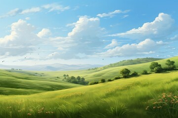 Fototapeta premium Natural green meadow landscape grassland outdoors.