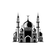 Fototapeta premium Minimalist mosque silhouette with ornate details and domes.