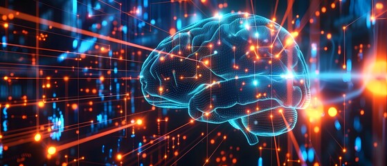 Neural circuit and electronic cyber brain in a quantum computing system, artificial intelligence technology, biotechnology and machine learning concept
