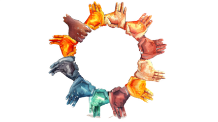 PNG image of friends holding hands in a circle, symbolizing unity and togetherness, ideal for Friendship Day, isolated on white