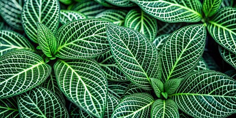 Close-Up of Vibrant Green Plants Showcasing Intricate Vein Patterns in Nature's Design. Tropical leaves background