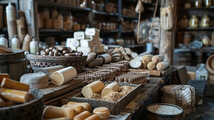 Fototapeta premium Handmade soaps and natural products in a rustic shop