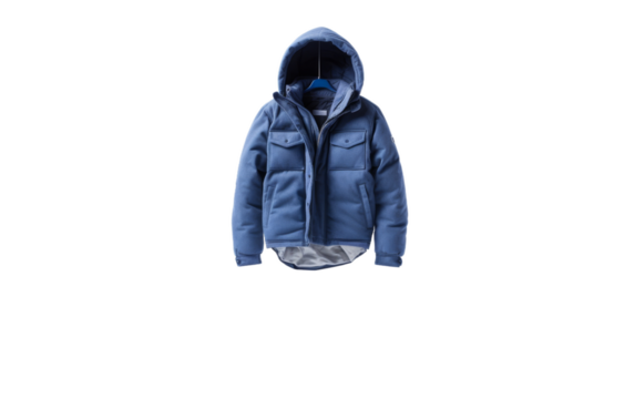 Blue winter jacket isolated on transparent background