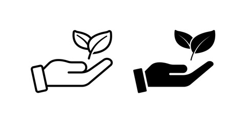 Fototapeta premium Ecology icon set. Hand with leaf Symbol. eco sign. for mobile concept and web design. vector illustration on white background