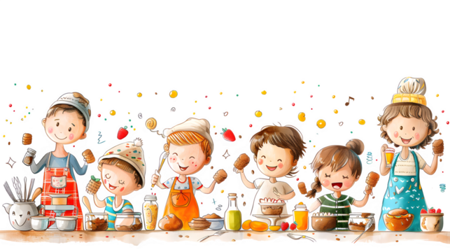 Lively Background with Doodles
Friends Baking Cookies, Friendship Day
PNG File, Isolated on White