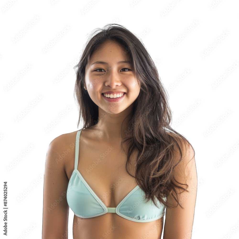 Wall mural beautiful asian woman in bikini. transparent background or png file.