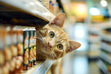 cat in supermarket aisle, AI generated
