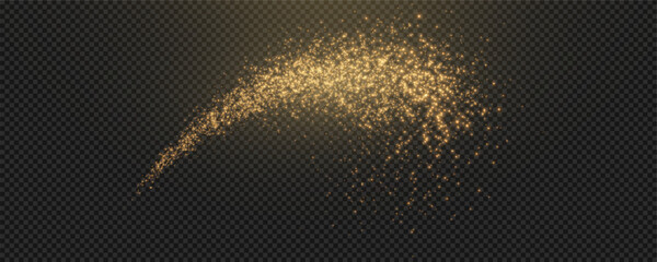 Christmas glowing bokeh confetti light and glitter texture overlay for your design. Festive sparkling gold dust png. Holiday powder dust for cards, invitations, banners, advertising. © Александр Боярин