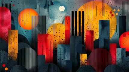 Craft a graphic pattern featuring repetitive motifs and contrasting colors, ideal for bold and impactful visuals. Illustration, Image, , Minimalism,