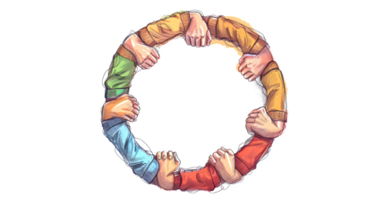 PNG image of friends holding hands in a circle, symbolizing unity and togetherness, ideal for Friendship Day, isolated on white