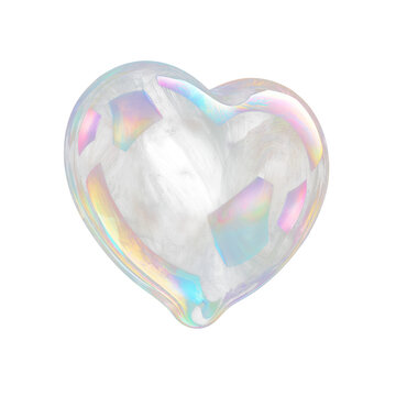 Iridescent heart shaped soap bubble with transparency