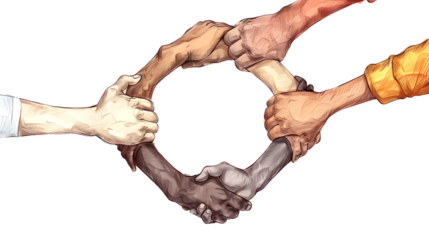 PNG image of friends holding hands in a circle, symbolizing unity and togetherness, ideal for Friendship Day, isolated on white