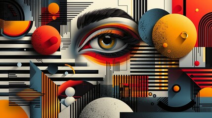 Create a bold graphic illustration featuring optical illusions and playful elements, designed to captivate the viewer's attention. Illustration, Image, , Minimalism,