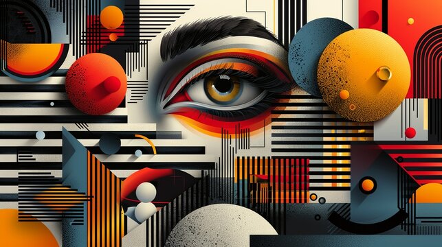 Create a bold graphic illustration featuring optical illusions and playful elements, designed to captivate the viewer's attention. Illustration, Image, , Minimalism,