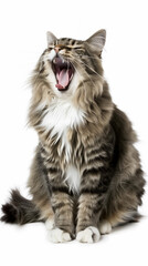 Obraz premium Full body shot of Norwegian Forest Cat cat yawning. white background, isolated.