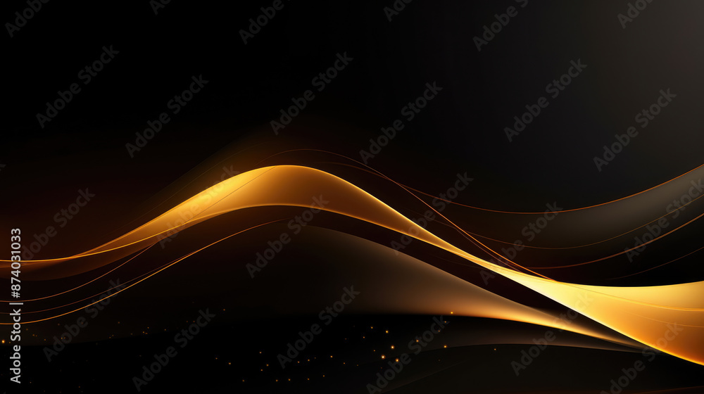 Wall mural golden abstract wave wallpaper in dark background., generative ai