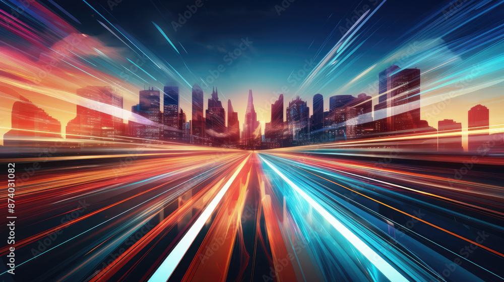 Wall mural abstract technology concept background. high speed internet and skyline., generative ai