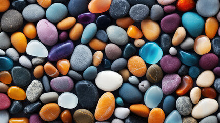 Colorful pebbles seamless pattern, top view. Flat lay., generative ai