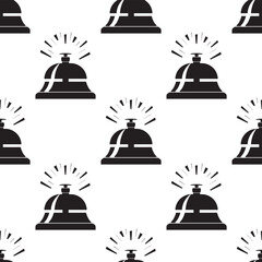 Hotel bell seamless pattern. Service, reception, hotel and restaurant bell, monochrome wallpaper. Texture with bell ring sign. Concierge ring call silhouette with sound waves