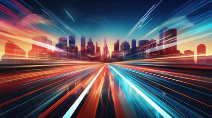 abstract technology concept background. High speed internet and skyline., generative ai