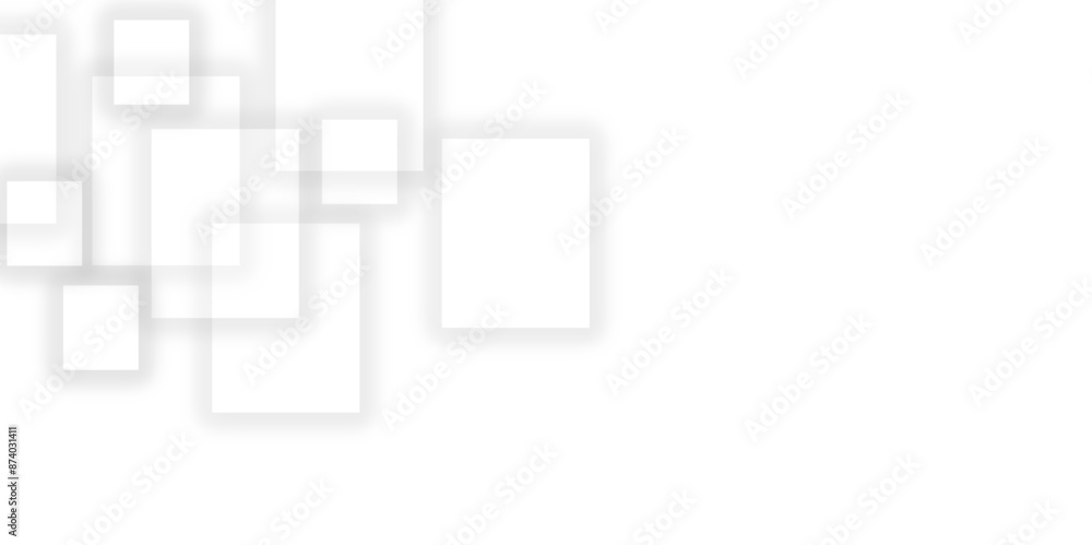 Poster abstract white background design with layers of textured white transparent material in triangle and 