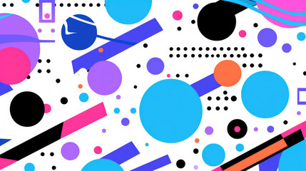 Fototapeta premium Geometric seamless pattern with circles, lines and dots. Trendy Memphis style 80s-90s., generative ai