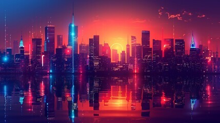 Fototapeta premium Design a futuristic cityscape with abstract shapes and neon lights, emphasizing innovation and technology in urban environments. Illustration, Image, , Minimalism,