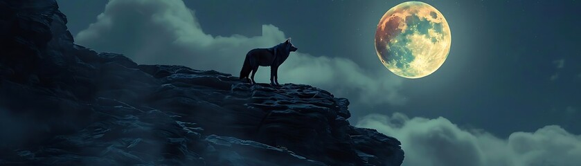 Wolf Silhouette Against a Full Moon