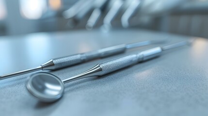 Singular Dentist's Metal Tool Against Monotone Background