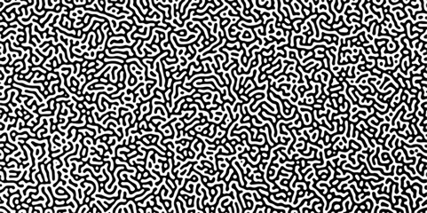 Abstract Turing organic wallpaper with background. Turing reaction diffusion monochrome seamless pattern with chaotic motion. Natural seamless line pattern.
