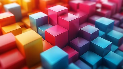 Obraz premium Develop a cubic composition with angular elements and contrasting hues, perfect for architectural and modern art aesthetics. Illustration, Image, , Minimalism,