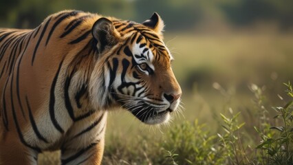 Fototapeta premium Poignant photograph of an endangered tiger in its natural habitat, capturing the essence of wildlife conservation and the beauty of nature.