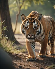 Obraz premium Poignant photograph of an endangered tiger in its natural habitat, capturing the essence of wildlife conservation and the beauty of nature.