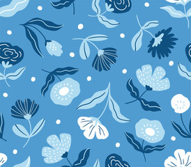 Decorative flower seamless pattern. Beautiful floral repeat background. Natural fabric or wallpaper design. Vector illustration.