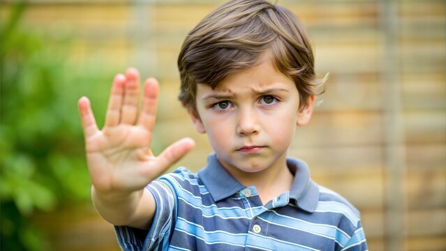 Boy showing stop gesture with his hand