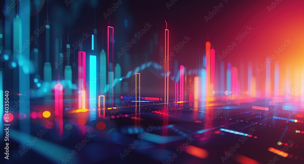 Poster abstract digital data visualization with neon lights