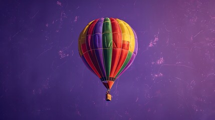 Fototapeta premium A colorful hot air balloon against a purple background, offering room for copy text.