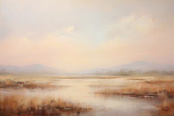 Soft light landscape painting outdoors.