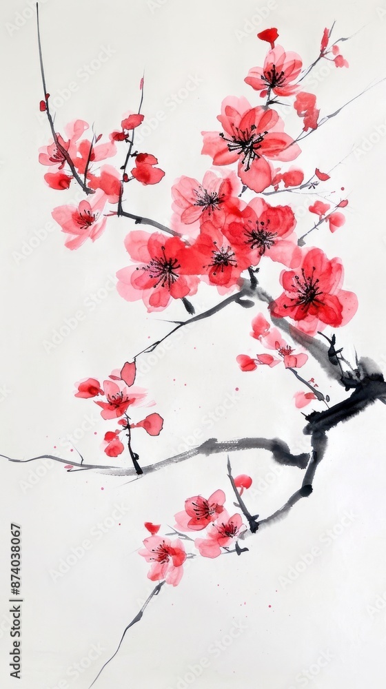 Canvas Prints Blossom painting flower cherry.