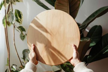 Person Holding Round Wooden Sign