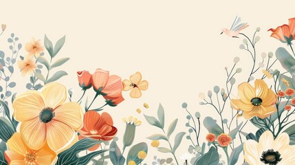 Spring themed floral design with space for hand drawn bird