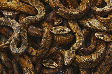 Group of snakes in a pile with heads facing each other mysterious encounter in the wild nature
