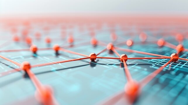 Capture the efficiency of data-driven systems with a minimalist depiction of interconnected nodes and lines, representing modern technological connectivity. Illustration, Image, , Minimalism,