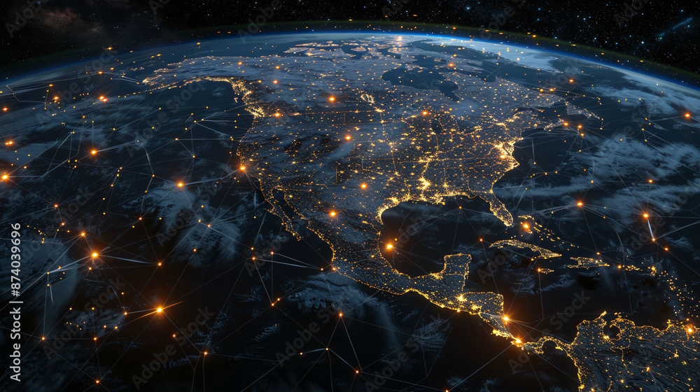 Poster perspectives on the global network viewed from space, illustrating the seamless sharing of data and 