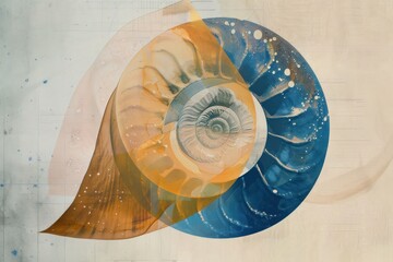 Obraz premium Majestic nautilus shell in vibrant orange, blue, and white colors on canvas for artistic inspiration and home decor