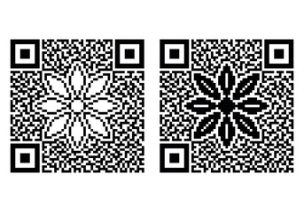 Flower icon with QR code texture isolated on white background. Pixalated simple sign for sticker, label, logo, marking a receipt, navigation, retail or other using. Vector illustration. Not AI created
