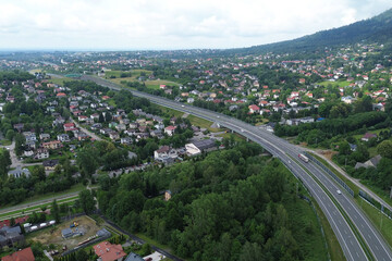 Bielsko-Biala Town Nestled in Mountain Valley Aerial View