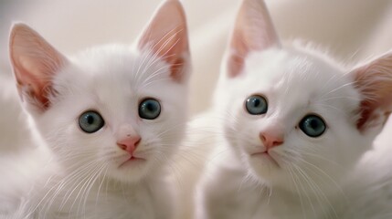 White kittens gazing at camera up close