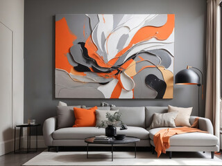 abstract art modern painting gray and orange wave