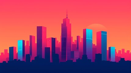 Fototapeta premium Illustrate a high-tech city skyline with futuristic skyscrapers and digital billboards, capturing the dynamic energy of urban life in a technologically advanced society. Illustration, Image, ,